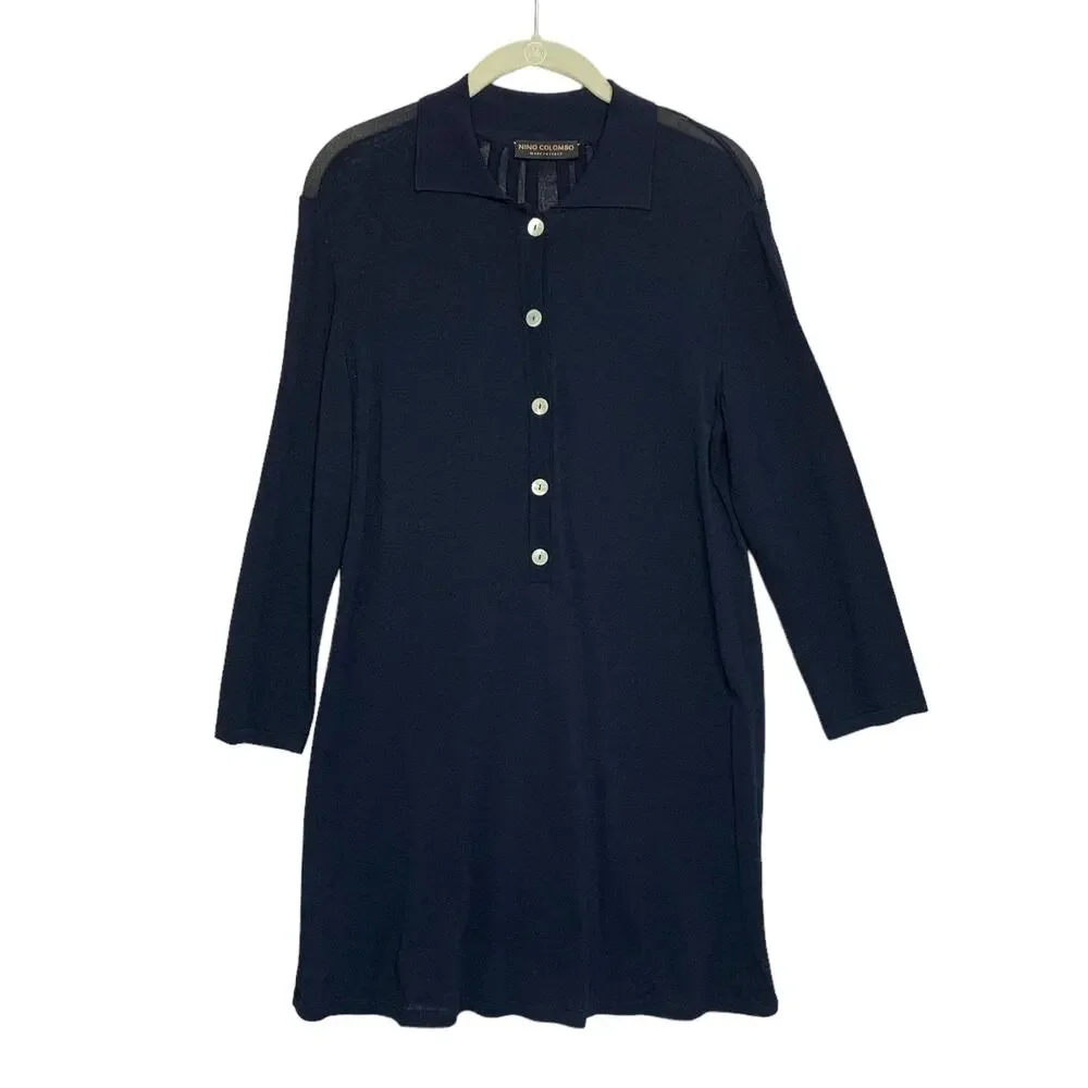Nino Columbo Long Sleeve Stretch Lagenlook Mini Dress Women's Sz 38 (M) Navy - Picture 1 of 6